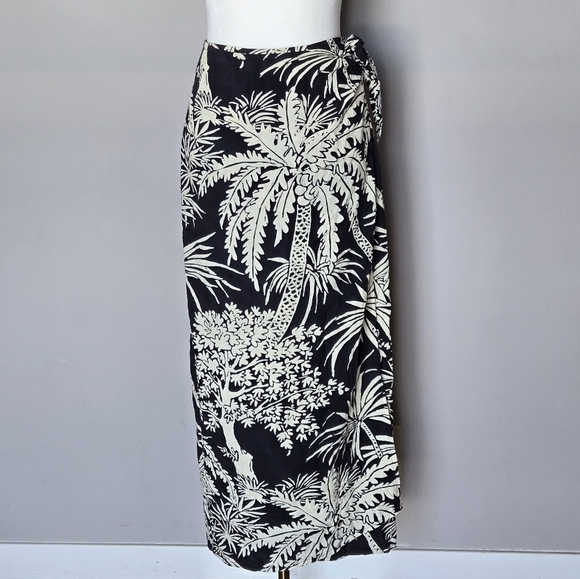 Jams World Y2K 90s Vintage Tropical Black and Cream Midi Wrap Skirt USA Size L - Picture 1 of 9